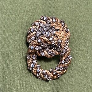 Miriam Haskell Gold and Crystal Brooch signed Miriam Haskell